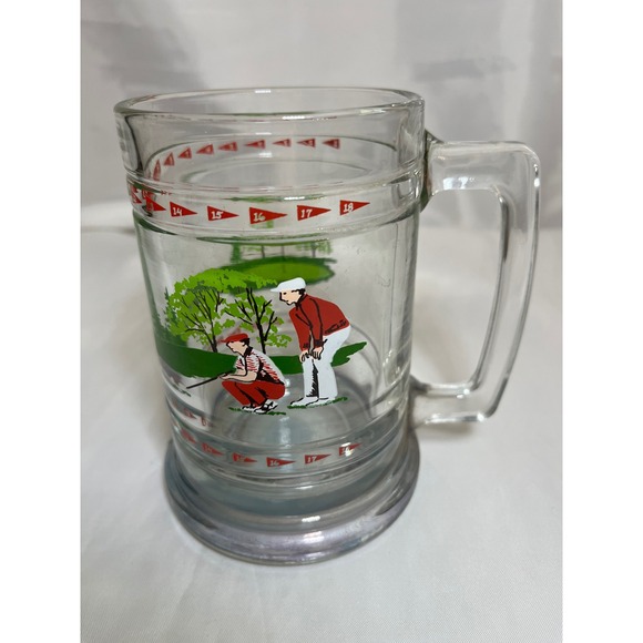 Unbranded Other - Vintage Golf‎ Beer Mug Glass Stein 18 Holes Golfing Scene Red Flags Clear Glass